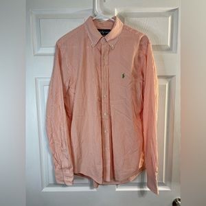 Polo Ralph Lauren Mens Medium Custom Fit Button Down Orange and White Stripe